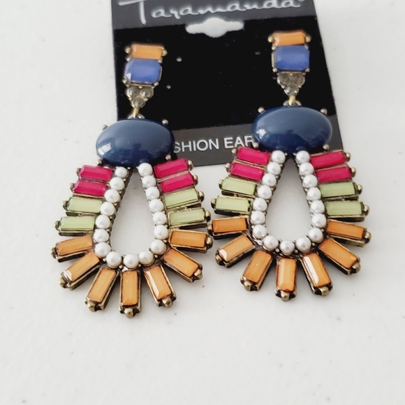 Taramanda Multicolored Dangle Post Earrings Beaded Wearable Art NEW Bold - Picture 3 of 8